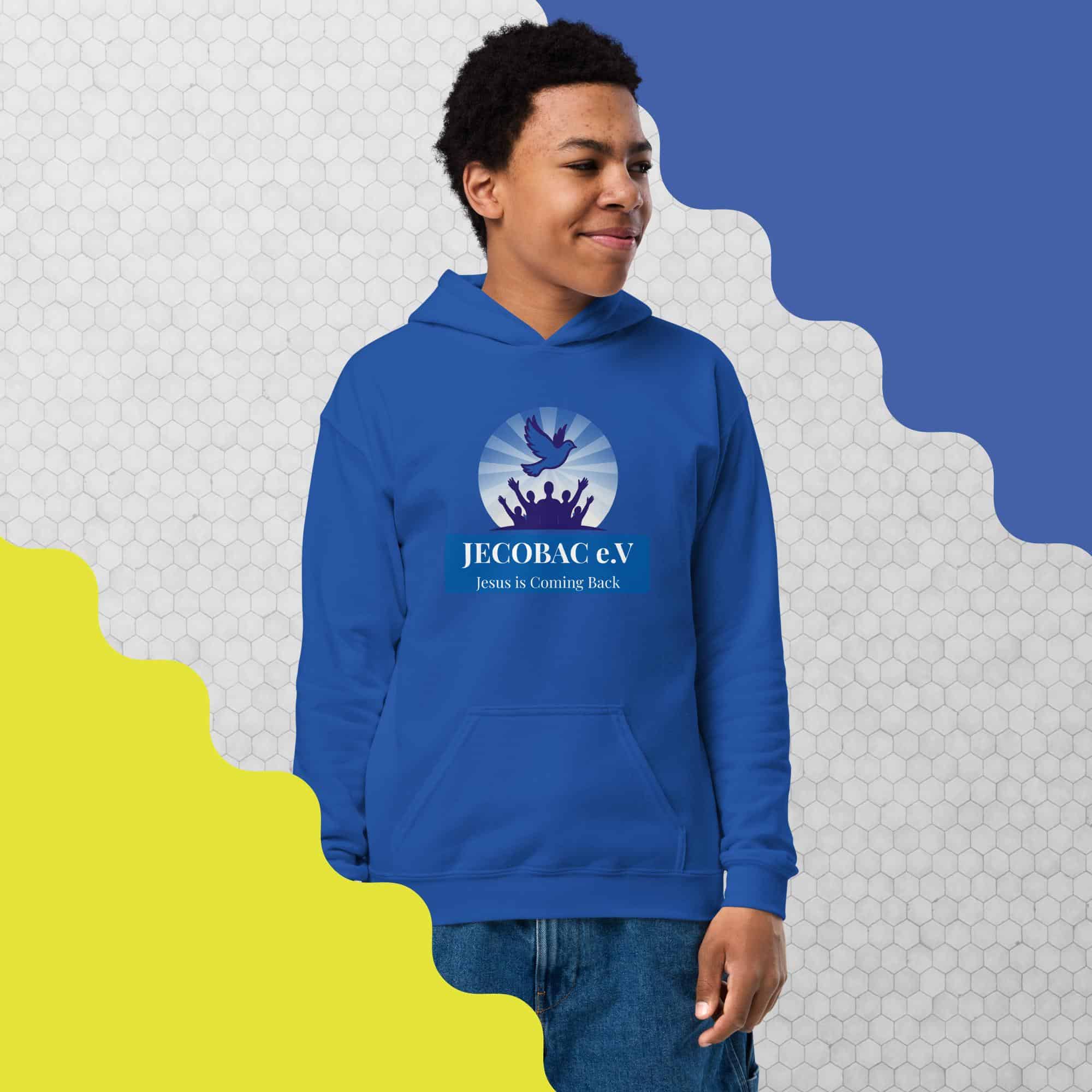 Youth hoodie with JECOBAC e.V. logo, comfortable and stylish.